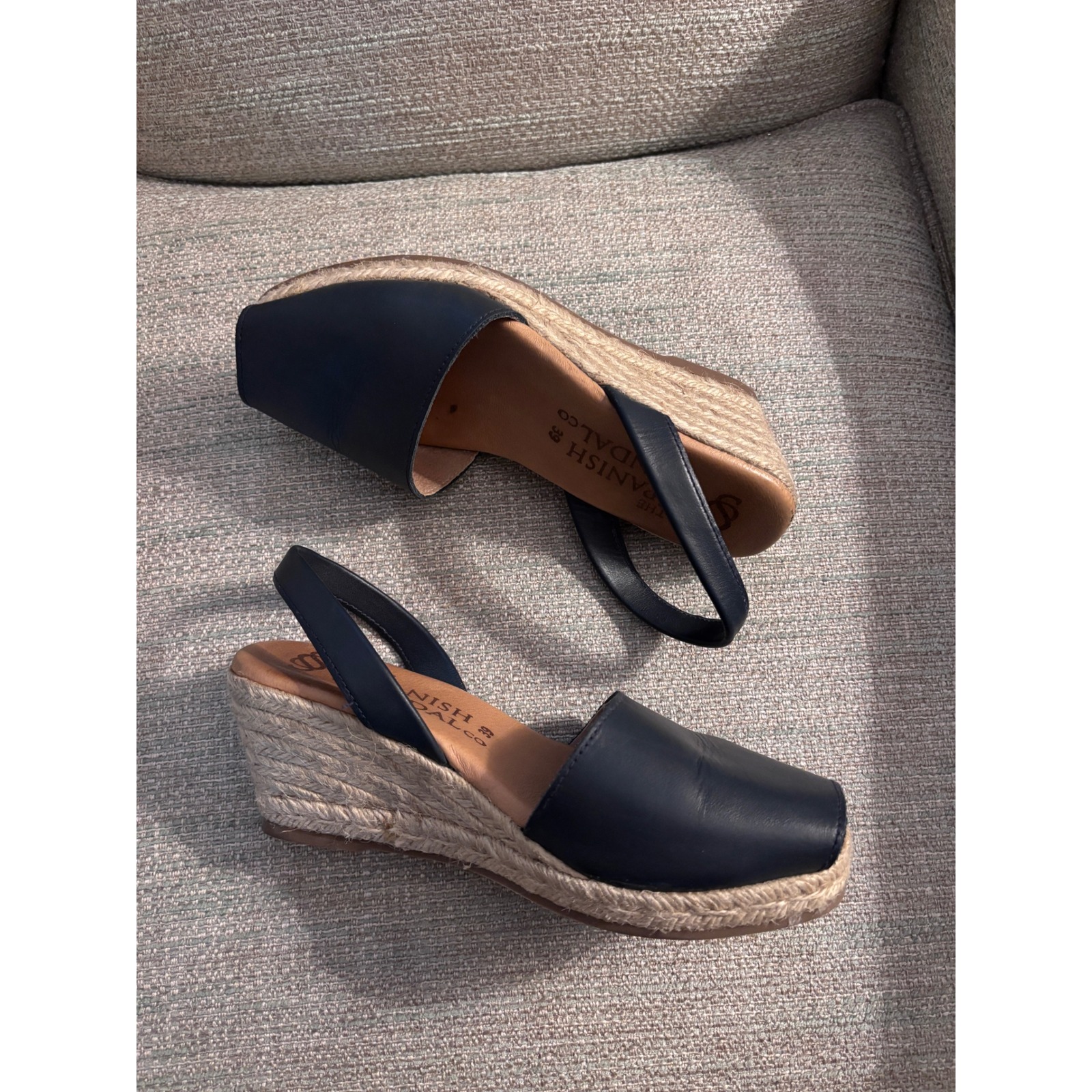 The Spanish Sandal Co Navy Leather Espadrille Wedge Sandals Slingback Size 39 — image 8 of 8